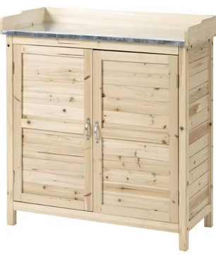 Houten Tuinkast met Werkblad en Opbergruimte – 2 Planken & Gegalvaniseerd Aanrecht – 83x40x92 cm