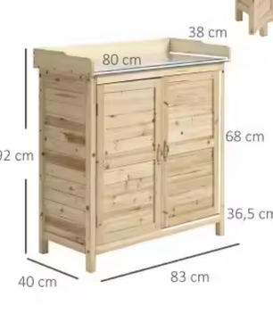 Houten Tuinkast met Werkblad en Opbergruimte – 2 Planken & Gegalvaniseerd Aanrecht – 83x40x92 cm