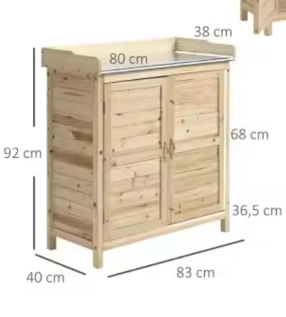 Houten Tuinkast met Werkblad en Opbergruimte – 2 Planken & Gegalvaniseerd Aanrecht – 83x40x92 cm