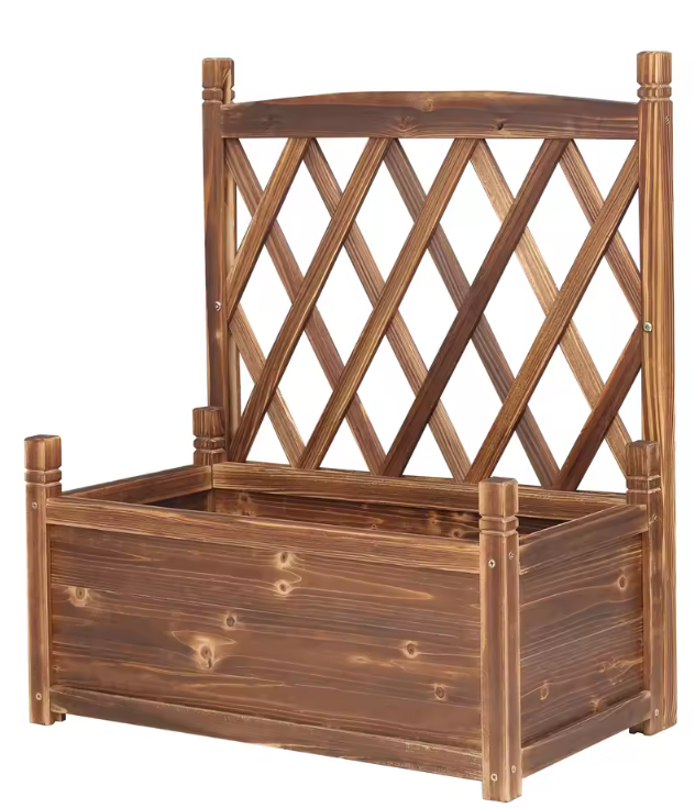 Verhoogd Tuinbed met Trellis – Houten Plantenbak met Klimrek & Opbergvak, Vrijstaand voor Buiten en Binnen