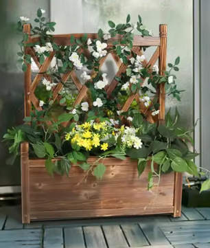 Verhoogd Tuinbed met Trellis – Houten Plantenbak met Klimrek & Opbergvak, Vrijstaand voor Buiten en Binnen