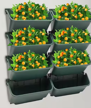 Set van 8 Verticale Wandplantenbakken – Groen, Met Afvoergaten & Stapelbaar voor Binnen en Buiten