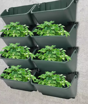 Set van 8 Verticale Wandplantenbakken – Groen, Met Afvoergaten & Stapelbaar voor Binnen en Buiten