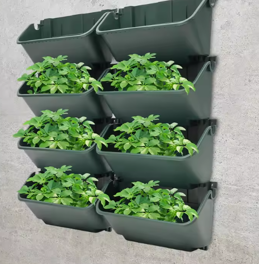 Set van 8 Verticale Wandplantenbakken – Groen, Met Afvoergaten & Stapelbaar voor Binnen en Buiten
