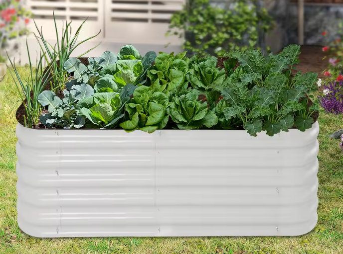 Grote Rechthoekige Plantenbak 240x60x43 cm – Verhoogd Tuinbed van Wit Aluminium-Verzinkt Staal