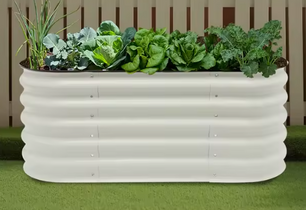 Grote Rechthoekige Plantenbak 150x60x43 cm – Verhoogd Tuinbed van Wit Aluminium-Verzinkt Staal