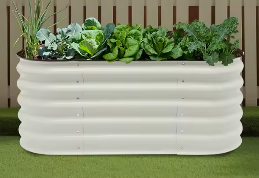 Grote Rechthoekige Plantenbak 150x60x43 cm – Verhoogd Tuinbed van Wit Aluminium-Verzinkt Staal