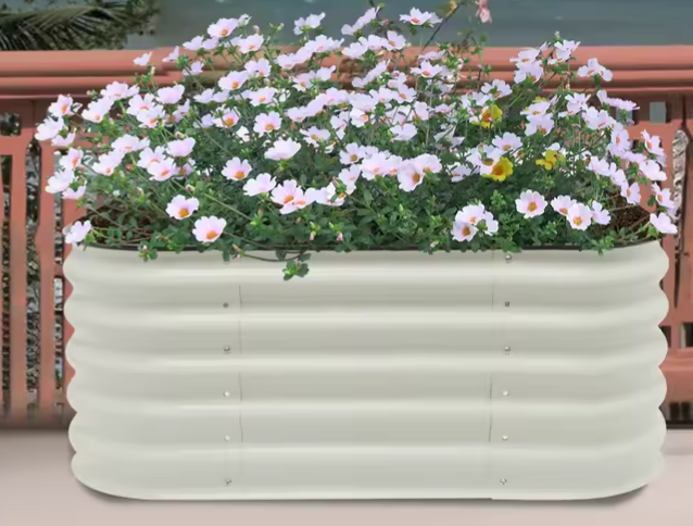 Grote Rechthoekige Plantenbak 150x60x43 cm – Verhoogd Tuinbed van Wit Aluminium-Verzinkt Staal