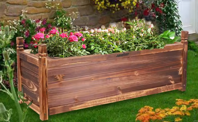Verhoogde Houten Plantenbak – Rechthoekig Tuinbed van Dennenhout voor Binnen en Buiten