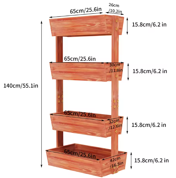 4-laags Verhoogd Tuinbed – Verticale Houten Plantenbak met Afneembare Ladderrekken