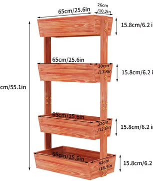 4-laags Verhoogde Plantenbak van Hout – Verticale Tuinbak met Afneembare Containers