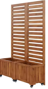 Houten Buitenplanter met Traliewerk – 2 Ruime Plantenbakken & Wielen, Ideaal voor Klimplanten