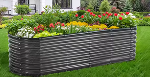 Verhoogde Metalen Tuinbak – Gegalvaniseerde Ovale Plantenbak met Open Bodem & Versteviging, 240×60×56 cm