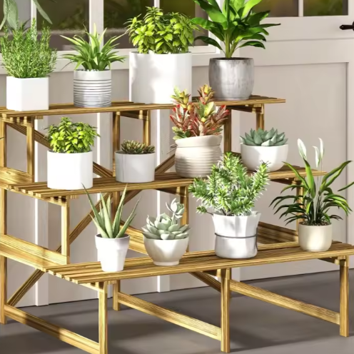 3-Laags Houten Plantenrek – Massief Dennenhout, 120×80×78 cm, Voor Binnen & Buiten