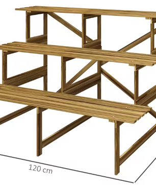 3-Laags Houten Plantenrek – Massief Dennenhout, 120×80×78 cm, Voor Binnen & Buiten