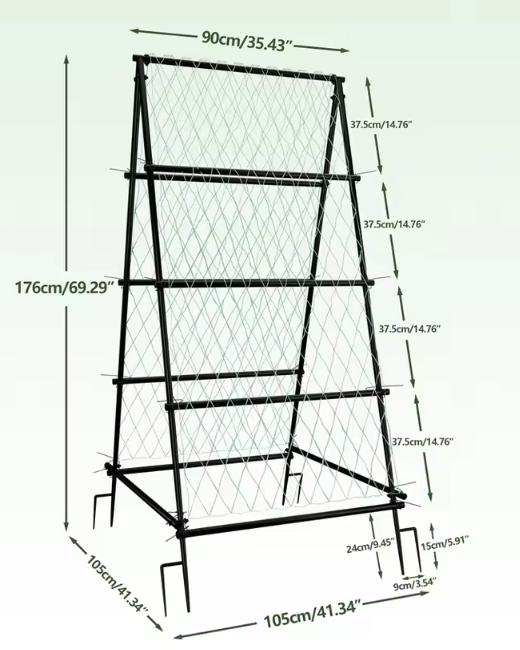 Metalen Tuinklimrek met Nylon Net – A-Frame Groente- en Plantensteun, 105×105×176 cm