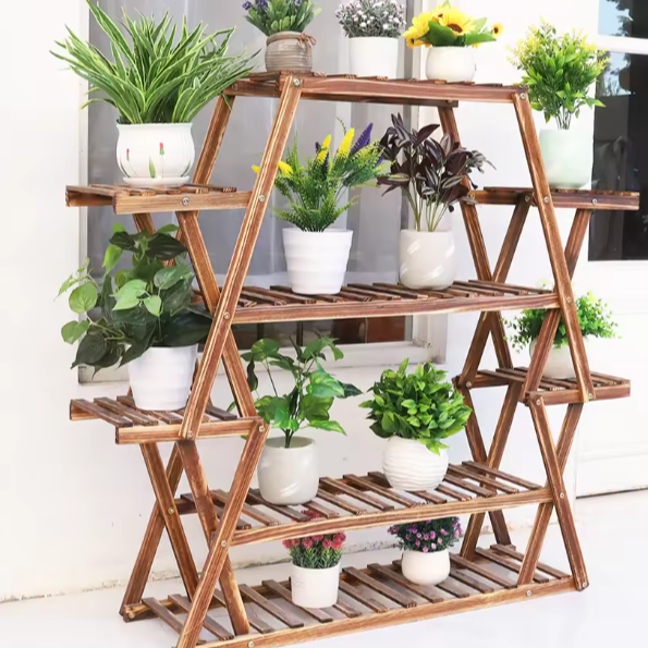 Houten Plantenrek met 8 Lagen – Grote Bloemenstandaard voor Binnen & Buiten, 94×25×106 cm