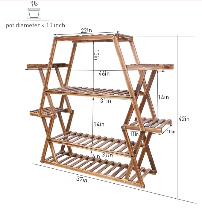 Houten Plantenrek met 8 Lagen – Grote Bloemenstandaard voor Binnen & Buiten, 94×25×106 cm