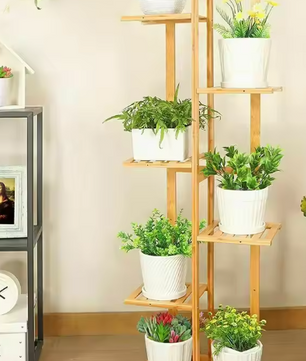 Bamboe Plantenstandaard met 5 of 6 Lagen – Meerlaagse Bloemenplank voor Binnen & Buiten, Natuurlijk Hout