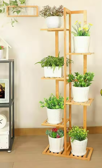 Bamboe Plantenstandaard met 5 of 6 Lagen – Meerlaagse Bloemenplank voor Binnen & Buiten, Natuurlijk Hout