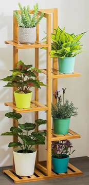 Bamboe Plantenstandaard met 5 of 6 Lagen – Meerlaagse Bloemenplank voor Binnen & Buiten, Natuurlijk Hout