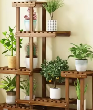 6-laags Houten Plantenstandaard op Wielen – Verticale Bonsaiplank voor Binnen & Buiten
