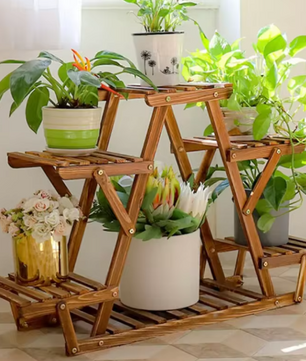 6-laags Plantenstandaard van Hout & Metaal – Compact Hoekrek voor Binnen & Buiten