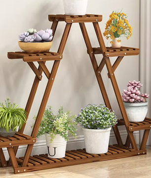 6-laags Plantenstandaard van Hout & Metaal – Compact Hoekrek voor Binnen & Buiten