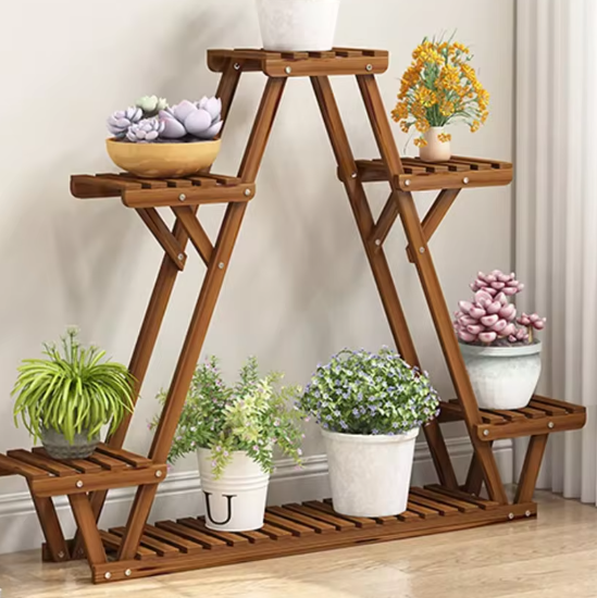 6-laags Plantenstandaard van Hout & Metaal – Compact Hoekrek voor Binnen & Buiten