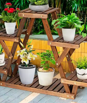 6-laags Plantenstandaard van Hout & Metaal – Compact Hoekrek voor Binnen & Buiten