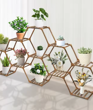 Zeshoekige Houten Plantenstandaard – 11-Laags Displayrek voor Binnen & Buiten, 231x25x97 cm