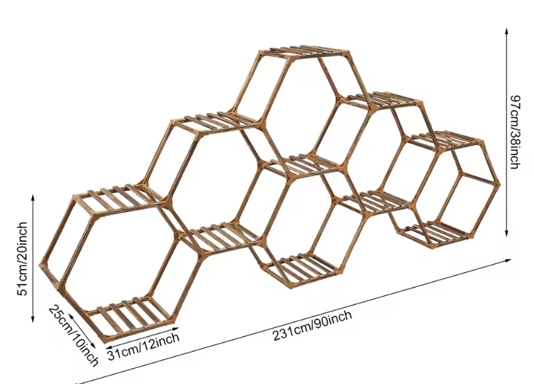Zeshoekige Houten Plantenstandaard – 11-Laags Displayrek voor Binnen & Buiten, 231x25x97 cm