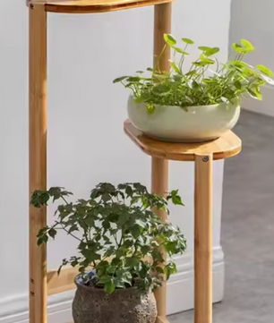 3-Laags Bamboe Hoekplantenstandaard – Ruimtebesparende Bloempotplank met Hoog-Laag Design, 32x75 cm