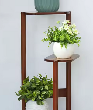 3-Laags Bamboe Hoekplantenstandaard – Ruimtebesparende Bloempotplank met Hoog-Laag Design, 32x75 cm