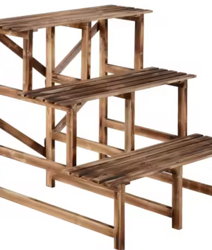 3-Tredige Bloemenstandaard van Grenenhout – Massief Houten Plantenrek voor Tuin, Balkon & Terras, 80x80x78 cm