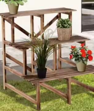3-Tredige Bloemenstandaard van Grenenhout – Massief Houten Plantenrek voor Tuin, Balkon & Terras, 80x80x78 cm