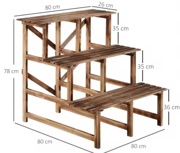 3-Tredige Bloemenstandaard van Grenenhout – Massief Houten Plantenrek voor Tuin, Balkon & Terras, 80x80x78 cm