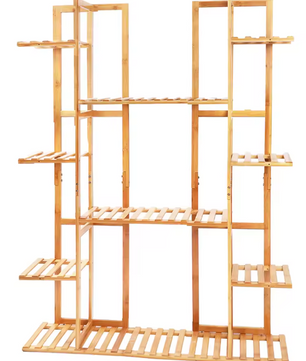 9-Laags Bamboe Plantenstandaard – Bloempotrek & Boekenplank voor Tuin, Balkon en Woonkamer, Natuurlijk Hout