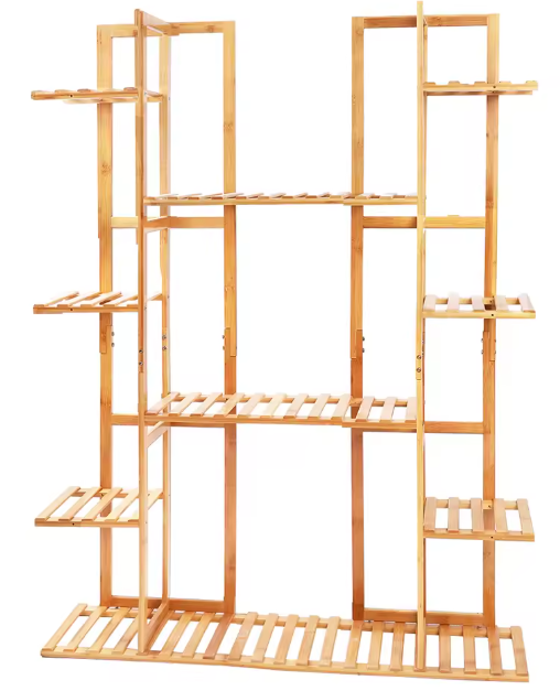 9-Laags Bamboe Plantenstandaard – Bloempotrek & Boekenplank voor Tuin, Balkon en Woonkamer, Natuurlijk Hout