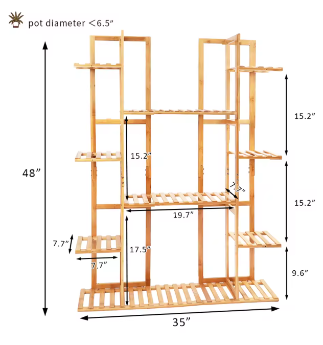 9-Laags Bamboe Plantenstandaard – Bloempotrek & Boekenplank voor Tuin, Balkon en Woonkamer, Natuurlijk Hout