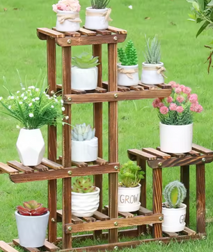 Plantenstandaard van Grenenhout – Compact Displayrek voor Binnen & Buiten, 3-Laags, 60x11,5x61,5 cm