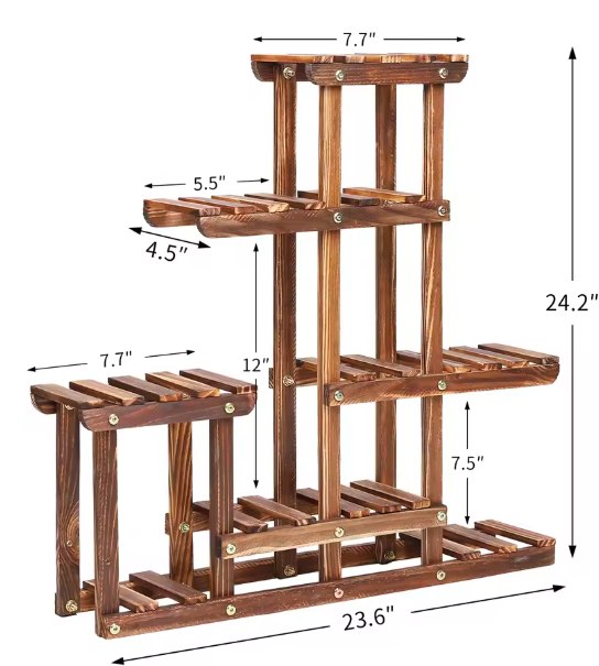 Plantenstandaard van Grenenhout – Compact Displayrek voor Binnen & Buiten, 3-Laags, 60x11,5x61,5 cm