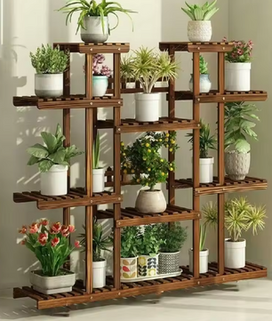 Meerlaagse Plantenstandaard van Grenenhout – Voor Binnen & Buiten, 116x115 cm, 6 Niveaus met Hoog Draagvermogen