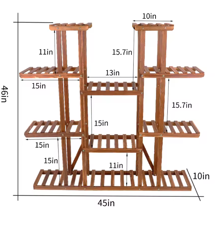 Meerlaagse Plantenstandaard van Grenenhout – Voor Binnen & Buiten, 116x115 cm, 6 Niveaus met Hoog Draagvermogen