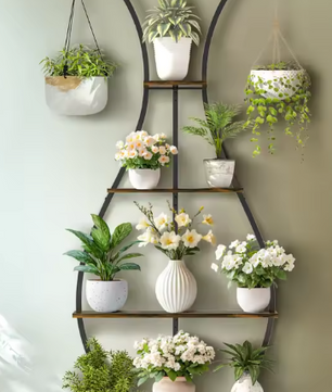 Hoge Vaasvormige Plantenstandaard – 5-Laags Metalen Displayrek met Hangers, 181 cm Hoog