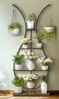Hoge Vaasvormige Plantenstandaard – 5-Laags Metalen Displayrek met Hangers, 181 cm Hoog
