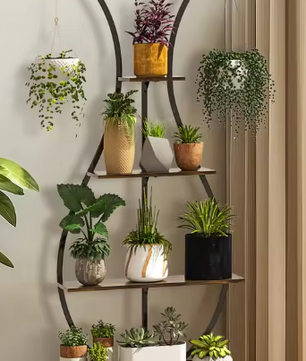 Hoge Vaasvormige Plantenstandaard – 5-Laags Metalen Displayrek met Hangers, 181 cm Hoog