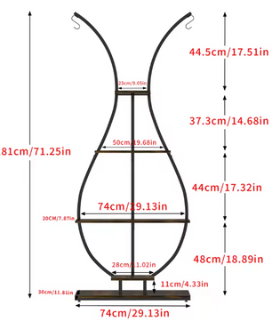 Hoge Vaasvormige Plantenstandaard – 5-Laags Metalen Displayrek met Hangers, 181 cm Hoog