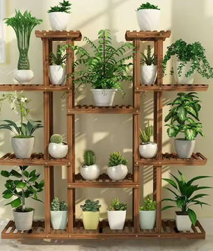 Meerlagige Houten Plantenstandaard – 16 Planken, 116 cm Hoog, Voor Binnen & Buiten