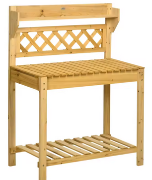 Tuintafel met Uitschuifblad & Spoelbak – Plantenrek met 2 Planken, 92x45x120 cm